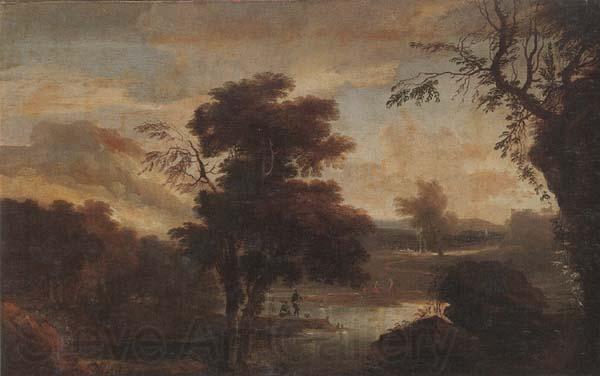 unknow artist A Wooded landscape with figures bathing and resting on the bank of a river Spain oil painting art